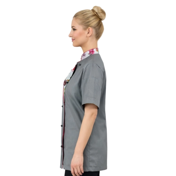 Bluza kucharska damska szara rękaw krótki lamówka wzór W2 (1053) roz. XXL